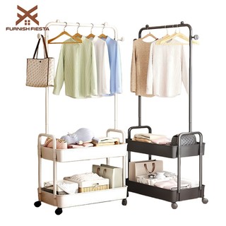 FURNISH FIESTA 2 Layers Clothes Rack Clothes Hanger Rack Removable Organizer Bottom Tray Storage
