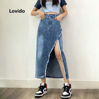 S-5XL~Denim skirt with Slit for Petite ladies with RAW HEM fashion Korean style woman MIDI bottoms