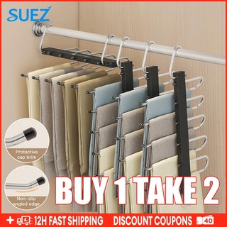 Suez 5 Layer Pants Hanger Clothing Organizer Jeans Trousers Storage Stainless Folding Closet Rack