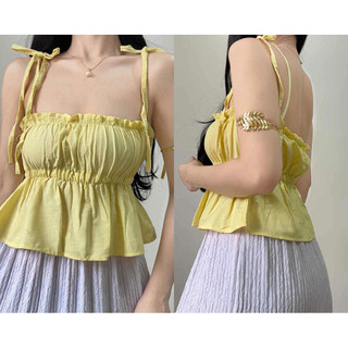WILLOW TIE Top Peplum Flowy Linen Spaghetti Tie Summer Outfit Womenswear
