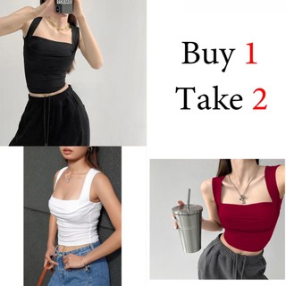 Buy 1 Take 2 (Total of 3) Designed Casual Squareneck tank Top Womenswear Basic Summer Spicy Girl Tan