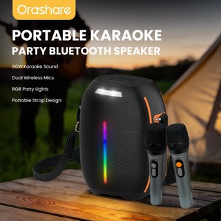 Orashare BSH04 80W Karaoke Bluetooth Speaker withRGB Dual WirelessMics & Portable ShoulderStrap IPX4