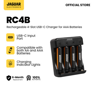 Jaguar Electronics RC2B/RC4B Rechargeable 2 & 4-Slot USB-C Charger for AA/AAA Rechargeable Batteries