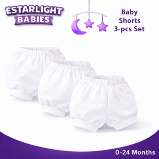 Estarlight Babies 3 pcs Shorts Plain White Cotton for Newborn Baby to 24 Months Unisex