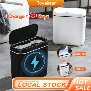 15L Automatic Smart Trash Bin Sensor Touchless Waterproof Garbage Bin with Cover Black White