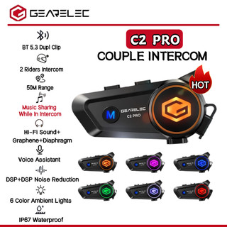 GEARELEC C2 Pro Motorcycle Helmet Bluetooth Headset Intercom 2 Rider Music Sharing While In Intercom