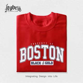 BOSTON Letter Graphic T-shirt For Women Fashion Red Basic Regular Round Neck Unisex Tops