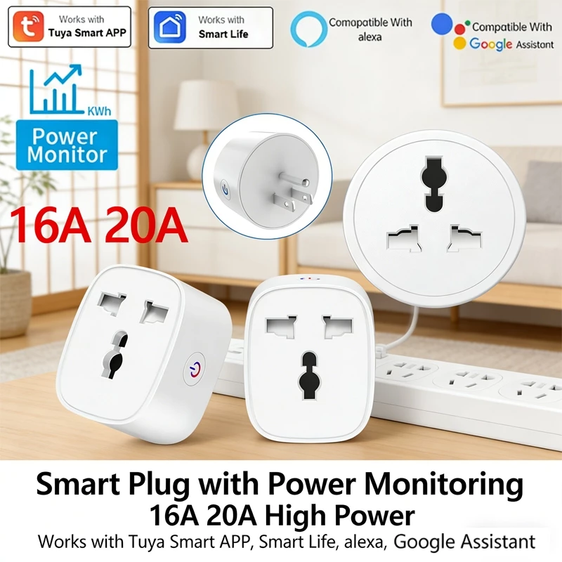 TUYA 16A/20A ปลั๊กอัจฉริยะ WiFi กําลังสูงซ็อกเก็ตสากลทํางานร่วมกับ Alexa Google Home Smart Life