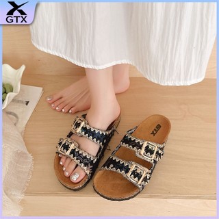 GTX Sandals For Women (+1 Size) Vintage Woven Double Buckle Slippers Trendy  Walking Shoes Footwear