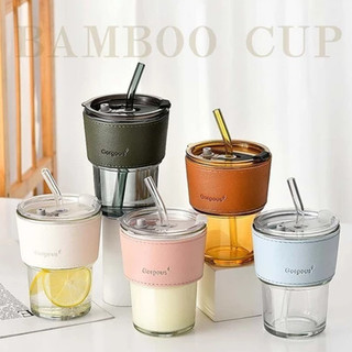 400ML Thickened Glass Cup Coffee Cup With Lid Heat Resistant Glass Straw Leak Proof Coffee Mug Porta