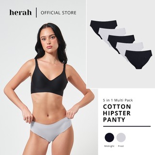 Herah Cotton Seamless Hipster Panty 5pcs, Free Cut Edge, Cotton Blend, Plus Size Women