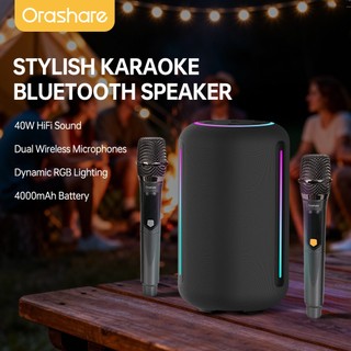 Orashare BS24Max 40W Karaoke Bluetooth Speaker With Dual Mic  TWS 360 Stereo Party Speaker With RGB