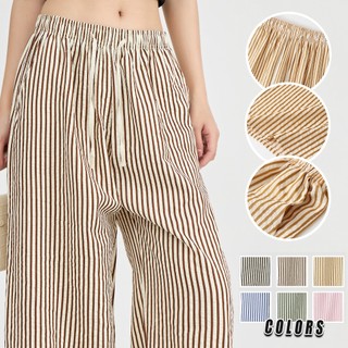 【SunnyCloset☀️】BIG Size | Women's Wide-Leg Stripe Pants Two Pockets - Drawstring Knot Belt Trousers