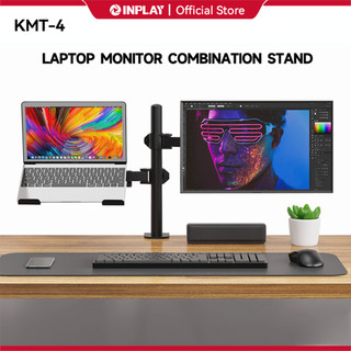 Inplay KMT-4 Monitor Stand With Laptop Tray Dual Arm Desk Mount Fully Adjustable Monitor Mount