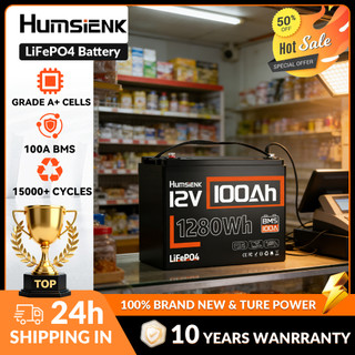 Humsienk 12V 100AH 1280Wh LiFePO4 Lithium Battery Built-in 100A BMS Portable Solar Storage Battery