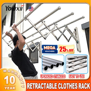 Yowxii Retractable Stainless Foldable Wall Mounted Clothes Rack Hanger Drying Rack