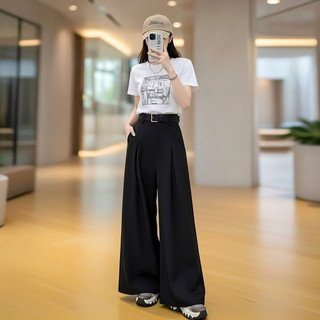 Women's casual wear, semi-canvas style polyester-cotton trousers, wide-leg retro-style overalls38209