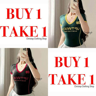 BUY 1 TAKE 1 (2PCS) V-Neck Y2K Uptianch Love Yourself Statement Casual Cotton Crop Top