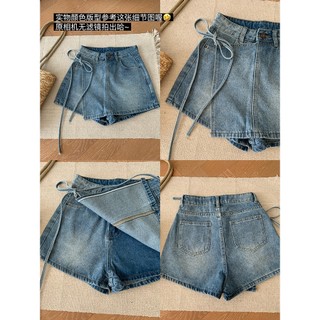 Plus Size Denim Skort For Women Drawstring High Waist korean A-line Mini Skirt Jeans Womenswear
