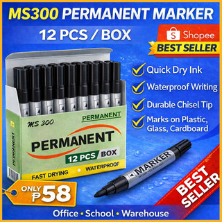 EasonShop MS300 Permanent Marker 12PCS Box Quick Dry Waterproof Black Marker Pen For Office School