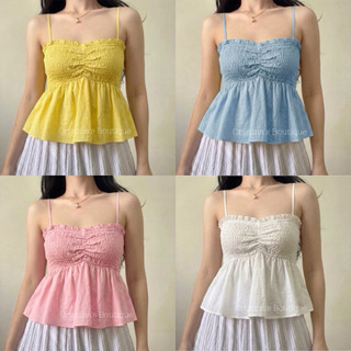CB's Soledad Smocking Peplum Sweetheart Top Perfect Summer Wear Comfortable Camisole Womenswear