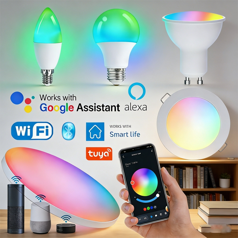 Tuya WiFi สมาร์ทไฟ LED RGB E27 E14 GU10 โคมไฟเพดานควบคุมเสียงสําหรับ Alexa Google Home