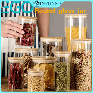 Bamboo Lid Candy Jar Glass Canister  Food Candy Coffee Bean Kitchen Cans Container Bottle Jar