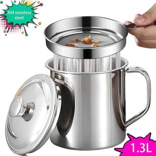 304 Stainless Steel Tank Oil Filter Pot Container Filter lSeparator Storage Kitchen Cooking Tool