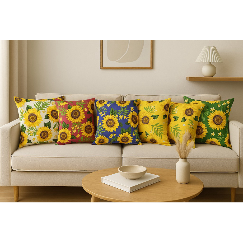 Sunflower Design Throw Pillow Cases Geena Cloth 18x18 และ 16x16 นิ้ว มีซิป