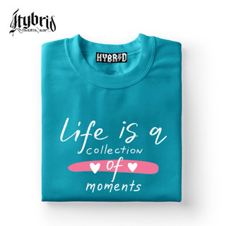 Life Slogan Fashion T-shirt For Women Teal Color Basic Casual Round Neck Tees