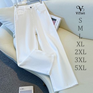 Plues size Straight cut White jeans for women High Waist trousers Long Slim Fit denim Jeans