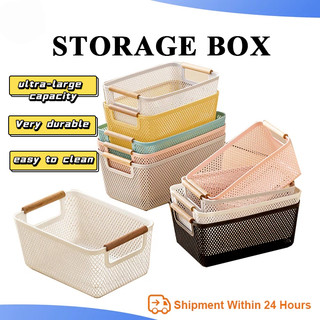 Storage boxes with wooden handles can be used to store snacks, toys, documents, and kitchen utensils