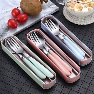 3Pcs Travel Utensils Portable Stainless Steel Silverware Flatware Set Include Fork Spoon Chopsticks