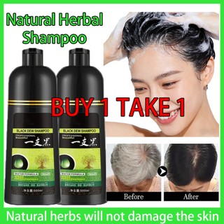 Herbal Black Hair Dye Shampoo for Quick 5-Minute Color & Natural Shine, 500ml