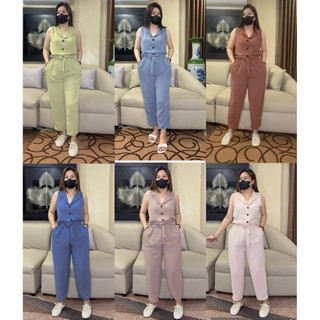 LEVY COORDS- with belt Basic Terno, Casual attire, Linen fabric Ruffled in Waist Loose fit style inp