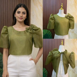 EAZ Modern Filipiniana Kimona Croptop With Detachable Ribbon Rupok Sleeves Manga de Saya L2530