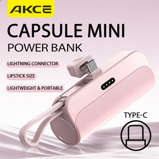 Original 2in1 PowerBank 5000mAh Mini Portable Power Bank Type-C iOS Fast Charging Cable In Cab Buil