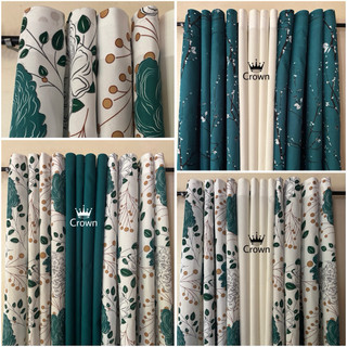 CROWN - 3in1 Elegant Camellia Teal and Sakura Ring Curtain ( 6ft / 7ft) - per piece / set.