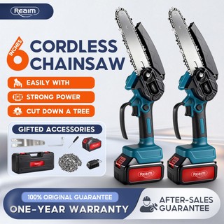 REAIM Cordless Mini Chainsaw 6 Inch Rechargeable Portable Electric Chainsaw