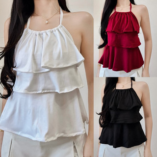 LUCIA LAYERED RUFFLES Trendy Cotton Halter Top