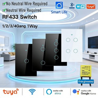 Tuya WiFi RF433 สวิตช์สัมผัสอัจฉริยะลวดสดเดียว 86/120 ประเภททํางานร่วมกับ Alexa Google Home