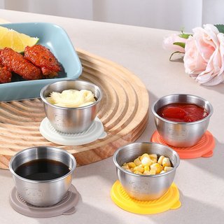 Stainless Steel Sauce Container 80ml Round Sauce Cup with Lid Portable Dipping Sauce Dish