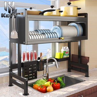 Metallic Dish Cabinet Rack Dustproof  Drain Rack With Cabinet Door Multi-functional Sink Rack