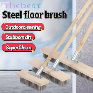 20/30cm Stainless Steel Floor Brush with Wood Handle for Bristle Iron Pool Moss Cleaning Broom Clean