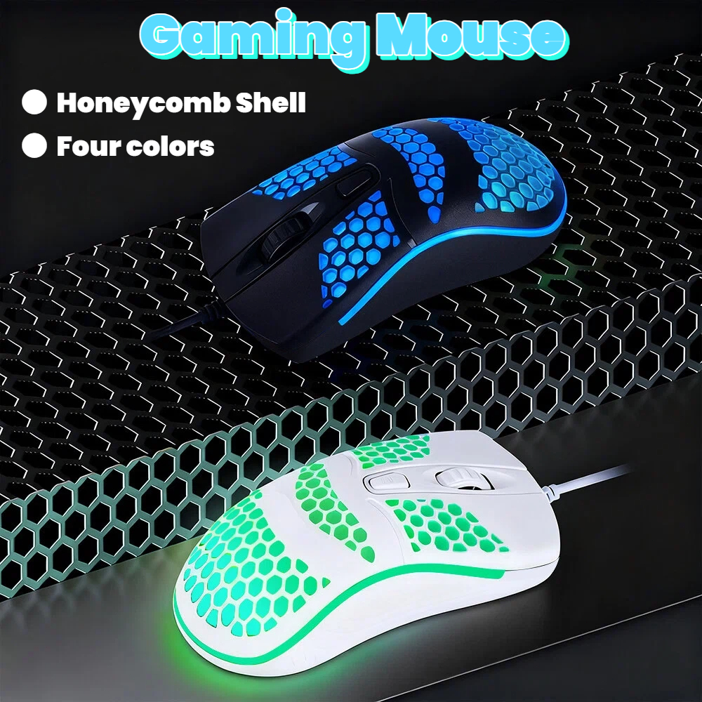 เมาส์เกมมิ่งรูปทรงรังผึ้ง ไฟ RGB 4D ล้อเลื่อน ดีไซน์เออร์โกโนมิกส์ ปรับ DPI ได้ 3 ระดับ