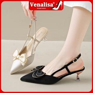 Venalisa Heels For Women Pointed Leather Fashion Bow 2 inc Graduation Evening Party Girl Gift Pretty