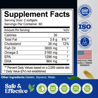 Omega-3 Capsules 3600mg เสริมสร้างหัวใจและเพิ่มสมาธิให้สมอง