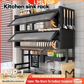 Double-layer Sink Storage Rack Dish Rack With Cover Storage Dustproof Drain Rack With Cabinet Door