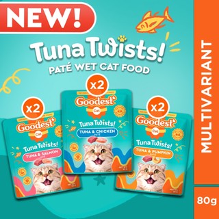 Goodest Cat Tuna Twists Pate Wet Food 80G Pack of 6 (Tuna & Chicken, Tuna & Salmon, Tuna & Pumpkin)