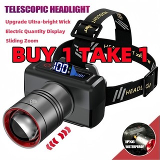 Zoom Headlight Flashlight Rechargeable Waterproof Super Bright Flashlight Power Display Outdoor